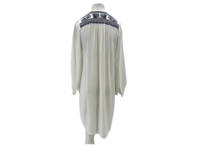 Antik Batik Vestido blanco con cuello bordado en marino - vista 2