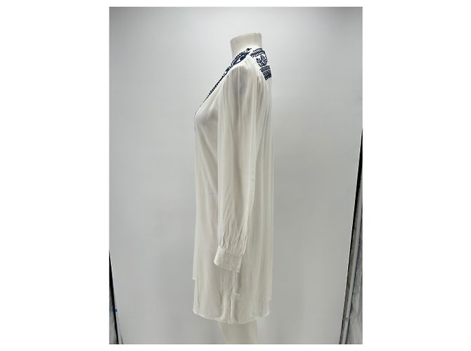 Antik Batik Vestido blanco con cuello bordado en marino - vista 4