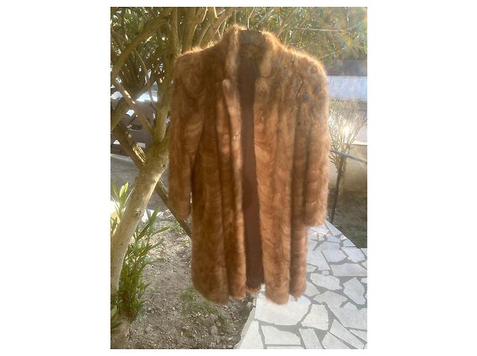 Autre Marque Abrigo largo de piel de visón Castaño Beige Castaña Marrón claro Caramelo - vista 3