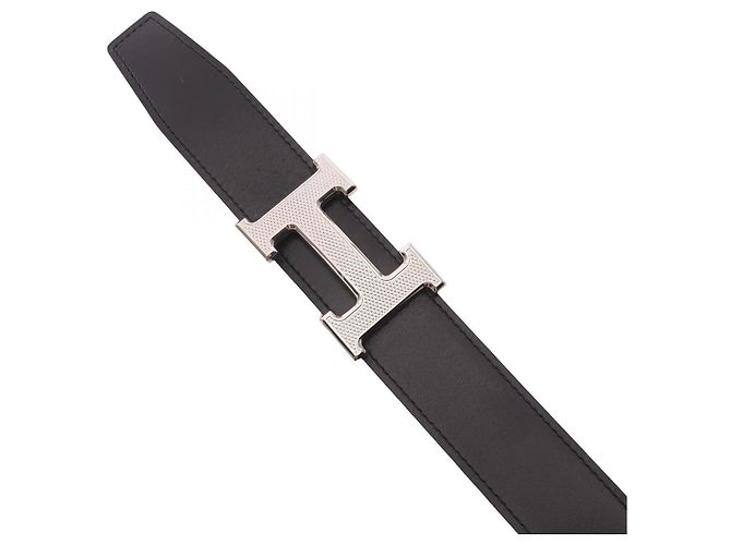 Ceinture H Guilloché Constance d'Hermès Noir Orange - vue 2