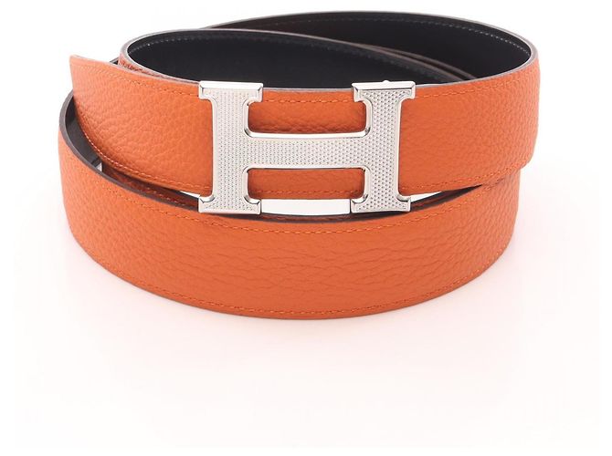 Ceinture H Guilloché Constance d'Hermès Noir Orange - vue 6