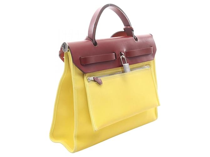 Borsa Hermès Herbag Zip PM D'oro Bordò Giallo - vista 2