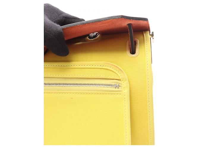Borsa Hermès Herbag Zip PM D'oro Bordò Giallo - vista 6