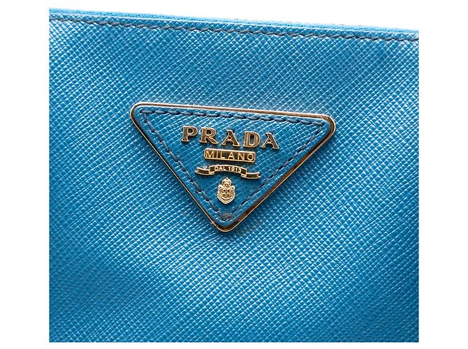 Borsa Prada Galleria Double Zip in Saffiano Lux blu grande Blu chiaro - vista 5