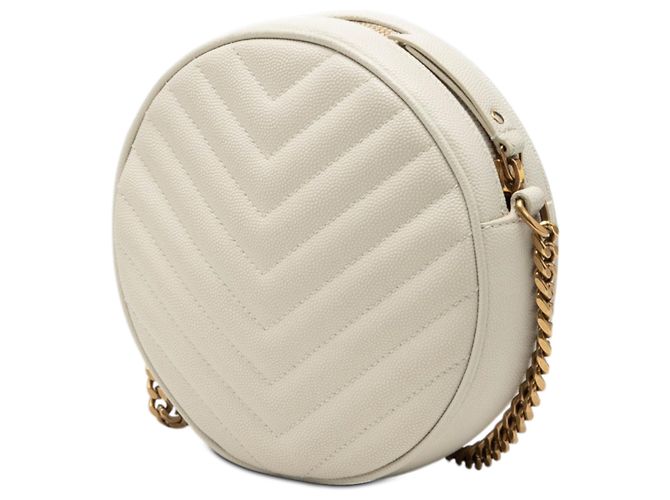 Borsa a tracolla rotonda in vinile Chevron Grain De Poudre bianca Saint Laurent Bianco - vista 2