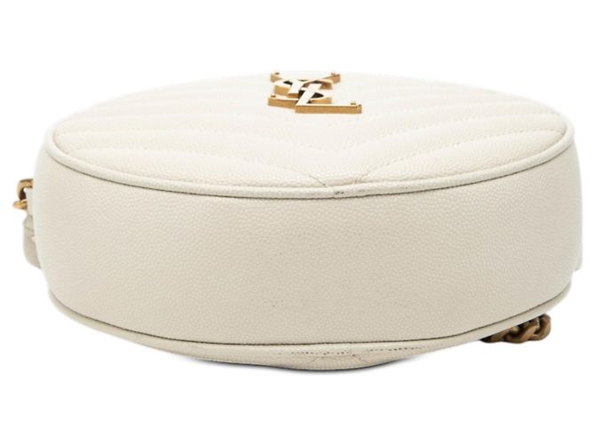 Borsa a tracolla rotonda in vinile Chevron Grain De Poudre bianca Saint Laurent Bianco - vista 3