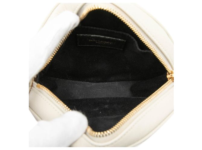 Borsa a tracolla rotonda in vinile Chevron Grain De Poudre bianca Saint Laurent Bianco - vista 4
