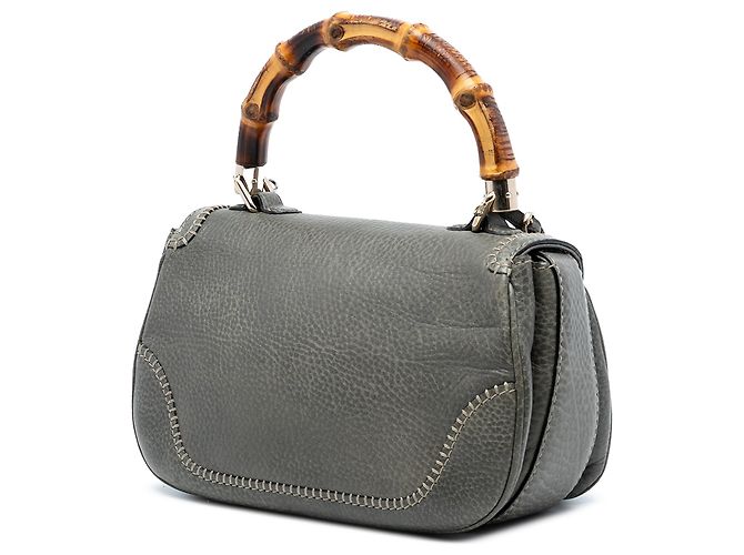 Gucci Graue Mittelgroße Kalbsleder New Bamboo Handtasche Braun - Ansicht 2