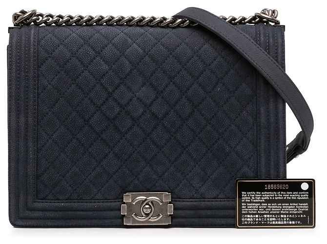 Chanel Blu Grande Flap Boy in Caviar Iridescente Blu navy - vista 11