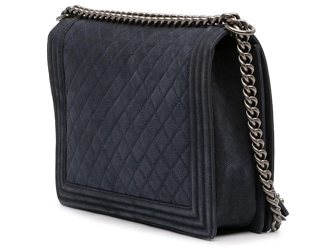 Chanel Blu Grande Flap Boy in Caviar Iridescente Blu navy - vista 2