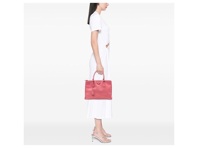 Bolsa Prada Galleria Double Zip em Saffiano Lux rosa médio - vista 6
