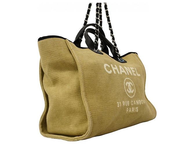 Chanel Deauville Canvas Kettentasche Schwarz Beige - Ansicht 2