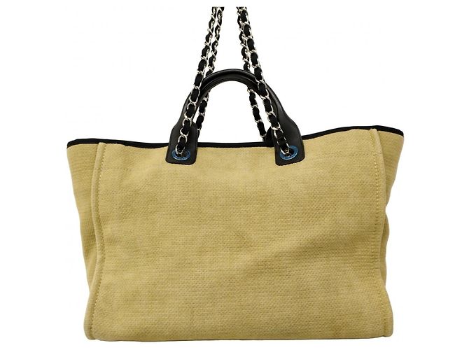 Chanel Deauville Canvas Kettentasche Schwarz Beige - Ansicht 9