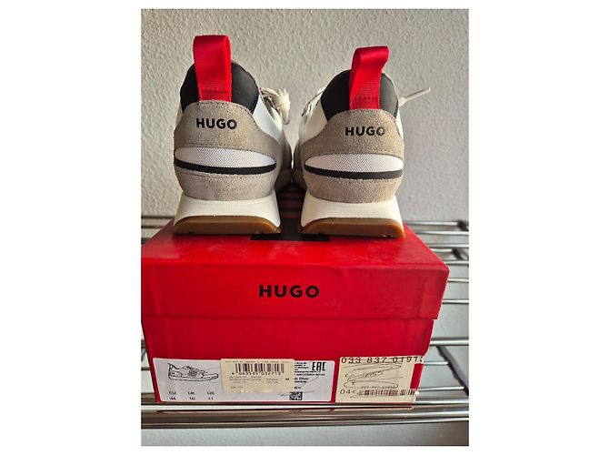 Sneakers Hugo Boss Bianche e Grigie in Pelle e Camoscio Bianco Grigio - vista 3