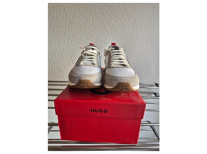Sneakers Hugo Boss Bianche e Grigie in Pelle e Camoscio Bianco Grigio - vista 4