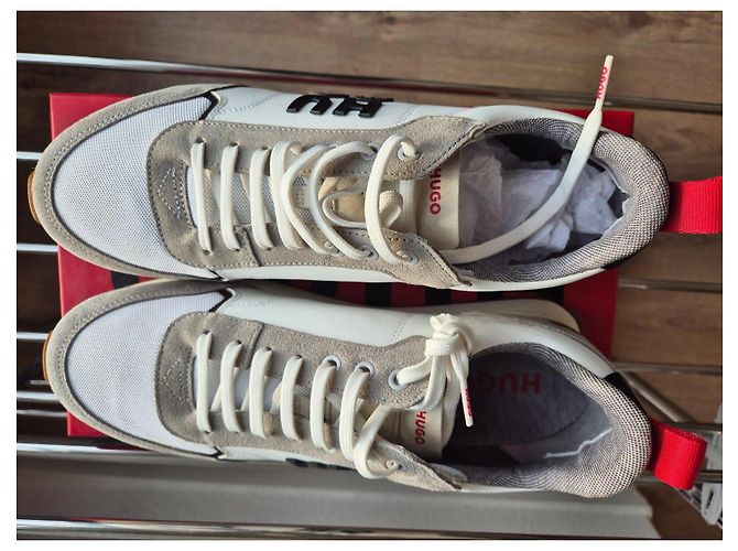 Sneakers Hugo Boss Bianche e Grigie in Pelle e Camoscio Bianco Grigio - vista 5