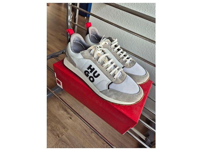 Sneakers Hugo Boss Bianche e Grigie in Pelle e Camoscio Bianco Grigio - vista 6