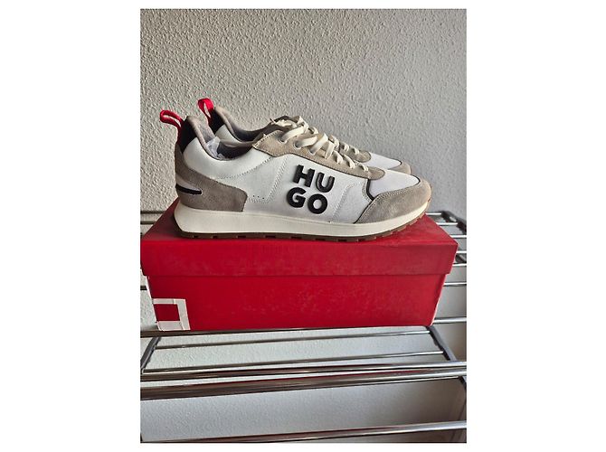 Sneakers Hugo Boss Bianche e Grigie in Pelle e Camoscio Bianco Grigio - vista 8