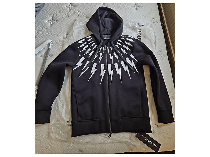 Schwarzer Zip-Hoodie von Neil Barrett mit weißen Blitzen - Ansicht 7
