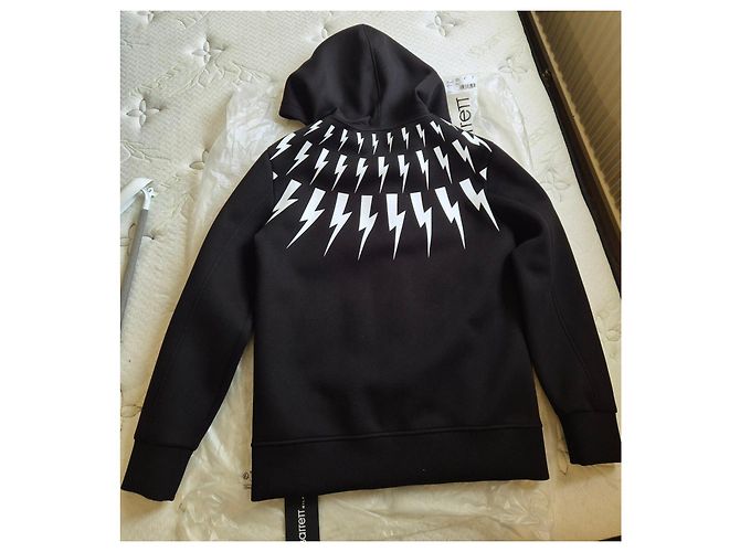 Schwarzer Zip-Hoodie von Neil Barrett mit weißen Blitzen - Ansicht 8