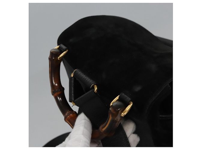 Gucci Vintage Bamboo Suede Medium Nero - vista 7
