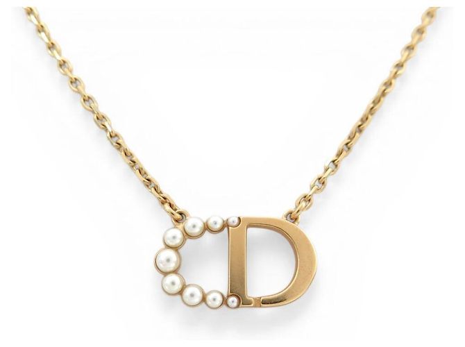 Christian Dior NUOVO COLLIER DIOR 30 MONTAIGNE LOGO CD IN PERLE DI METALLO DORATO D'oro - vista 2