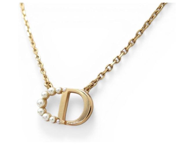 Christian Dior NUOVO COLLIER DIOR 30 MONTAIGNE LOGO CD IN PERLE DI METALLO DORATO D'oro - vista 3
