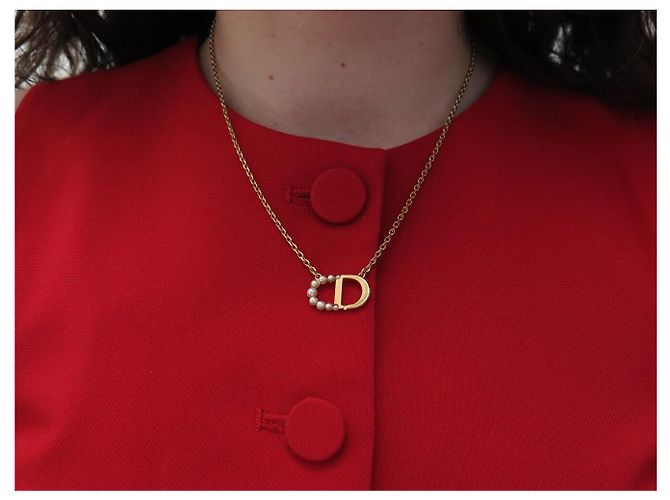 Christian Dior NUOVO COLLIER DIOR 30 MONTAIGNE LOGO CD IN PERLE DI METALLO DORATO D'oro - vista 8