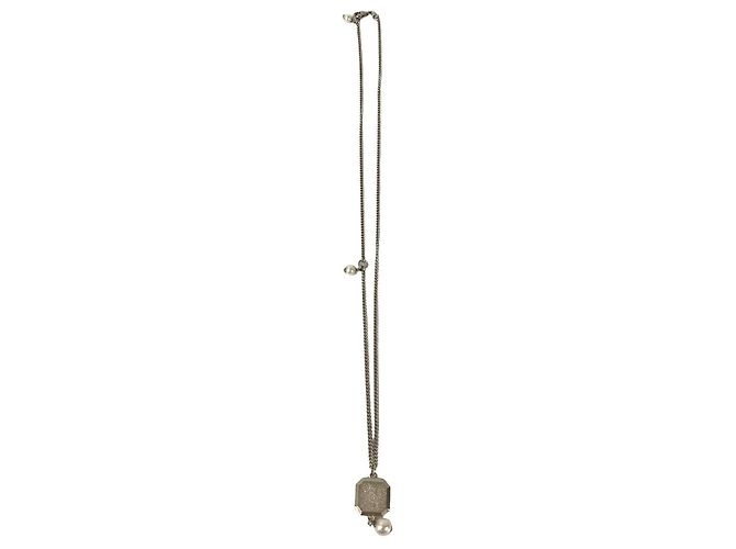 Collana di perle finte Chanel Coco Mark Argento Metallico - vista 7