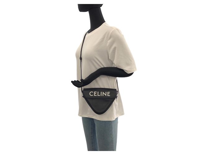 Céline Celine Schultertasche aus Leder mit Dreieckslogo Schwarz - Ansicht 7