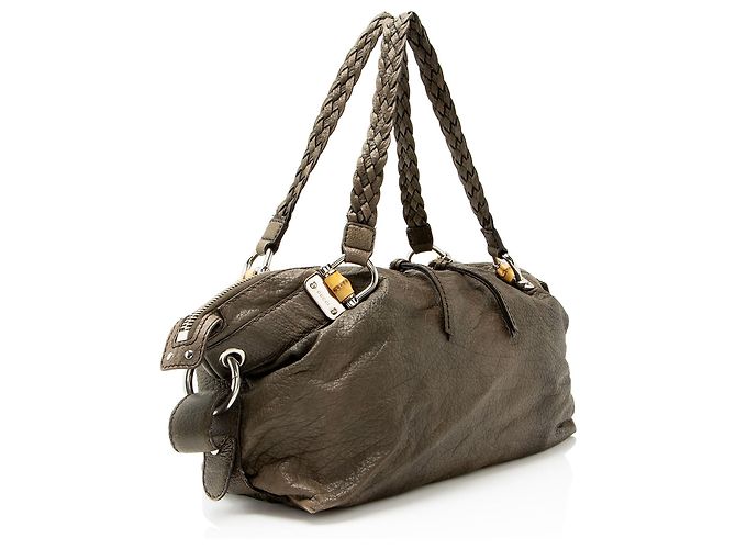 Gucci Leder Bamboo Bar Medium Tote Grau - Ansicht 2