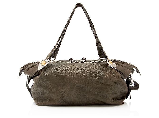 Gucci Leder Bamboo Bar Medium Tote Grau - Ansicht 3