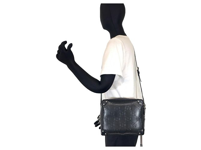 Bolsa de ombro em couro com estampa GG da Gucci Preto - vista 8