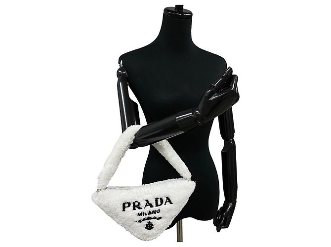 Borsa a mano in spugna Triangle di Prada Bianco - vista 3