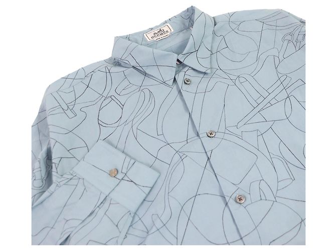 Camisa de algodón de la serie Finesse en algodón Selles en Fragments de acero inoxidable 24 de Hermès Azul - vista 2