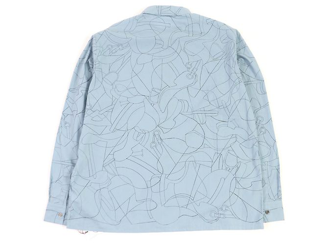 Camisa de algodón de la serie Finesse en algodón Selles en Fragments de acero inoxidable 24 de Hermès Azul - vista 3