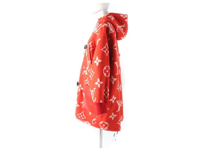 Cappotto con cappuccio in lana e seta Monogramma Gigante Louis Vuitton Rosso - vista 2