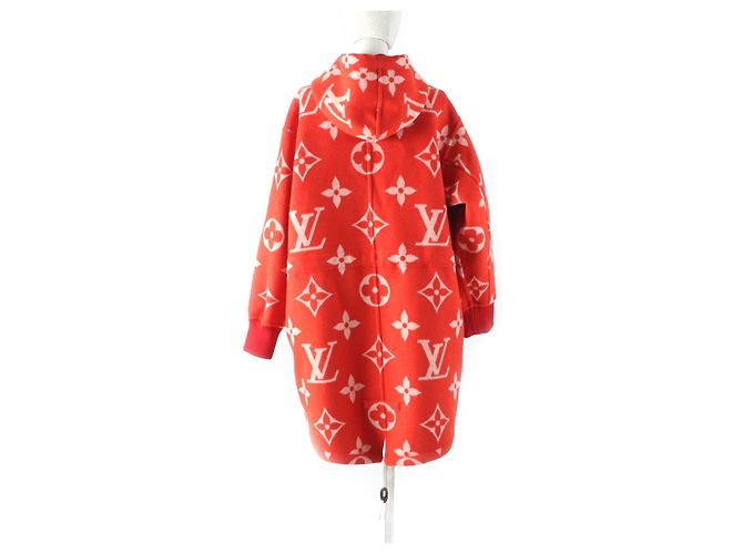 Cappotto con cappuccio in lana e seta Monogramma Gigante Louis Vuitton Rosso - vista 3