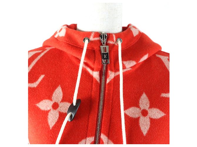 Cappotto con cappuccio in lana e seta Monogramma Gigante Louis Vuitton Rosso - vista 4