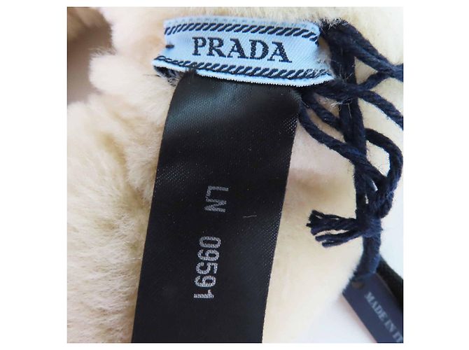 Accessorio per capelli in pelliccia di pecora con logo Triangolo Prada Beige - vista 5
