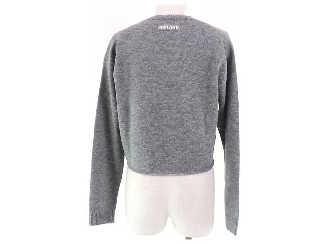 Miu Miu MIUMIU Strickpullover mit V-Ausschnitt Grau - Ansicht 3