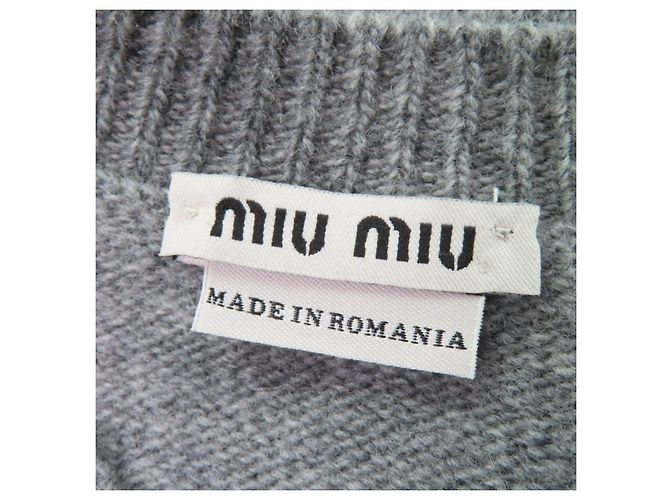 Miu Miu MIUMIU Strickpullover mit V-Ausschnitt Grau - Ansicht 6