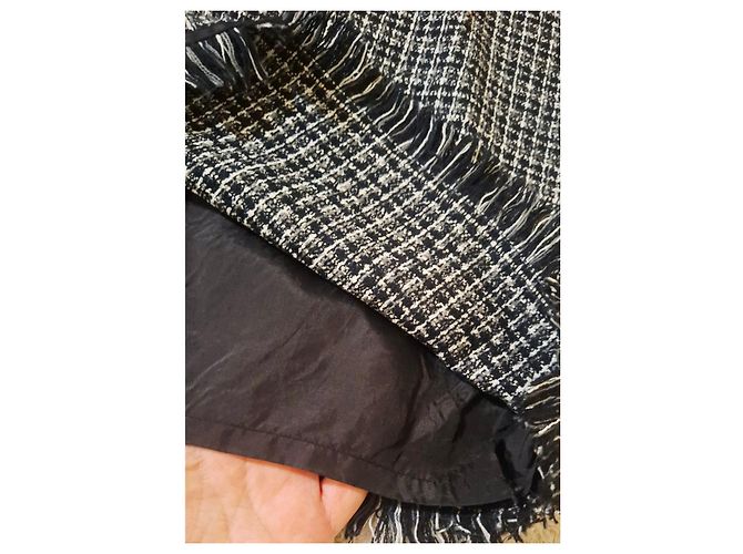 Autre Marque Kariertes Tweedkleid mit Fransen Schwarz Weiß Grau - Ansicht 10