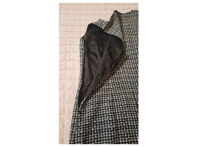 Autre Marque Kariertes Tweedkleid mit Fransen Schwarz Weiß Grau - Ansicht 12