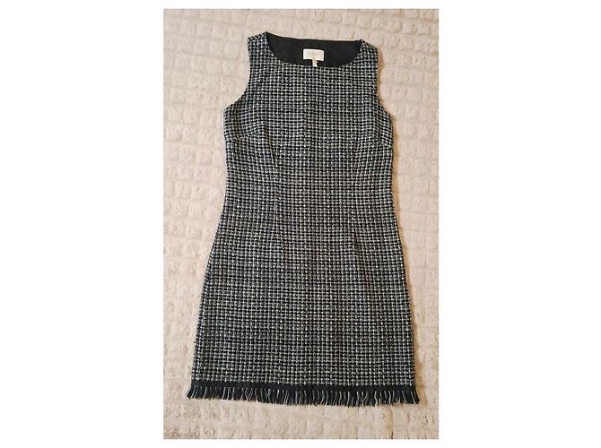 Autre Marque Kariertes Tweedkleid mit Fransen Schwarz Weiß Grau - Ansicht 6