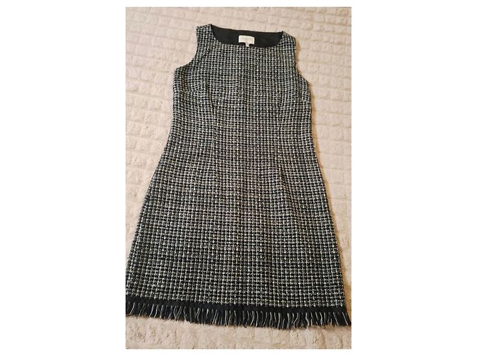 Autre Marque Kariertes Tweedkleid mit Fransen Schwarz Weiß Grau - Ansicht 7