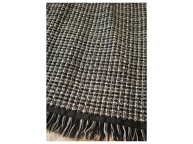 Autre Marque Kariertes Tweedkleid mit Fransen Schwarz Weiß Grau - Ansicht 9