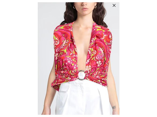 Top Halter de Seda Impresa Dolce & Gabbana Rosa Roja Verde Naranja - vista 2