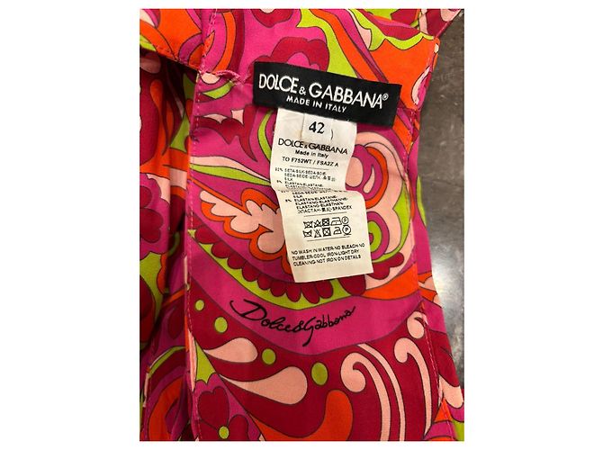 Top Halter de Seda Impresa Dolce & Gabbana Rosa Roja Verde Naranja - vista 3