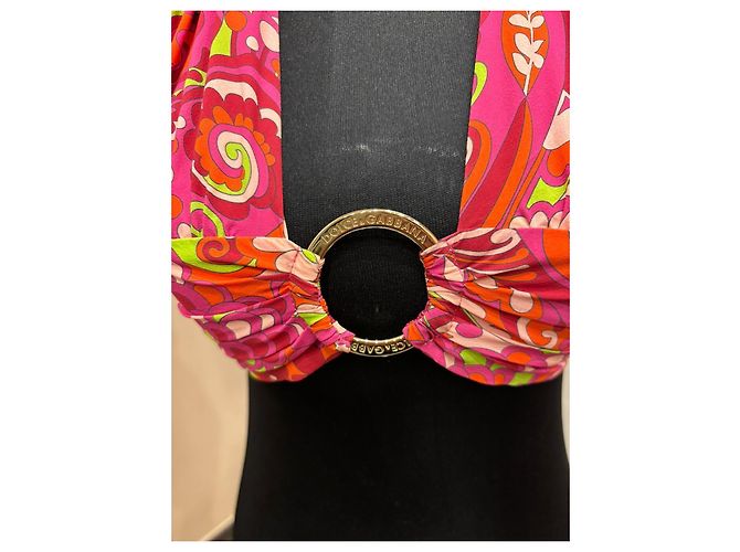 Top Halter de Seda Impresa Dolce & Gabbana Rosa Roja Verde Naranja - vista 4